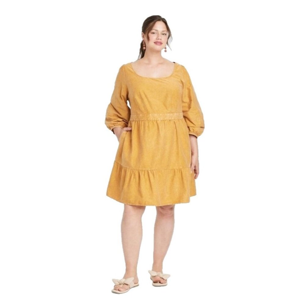 Ava & Viv Women's Copper Balloon Sleeve A-Line Boho Dress w/ Tieback